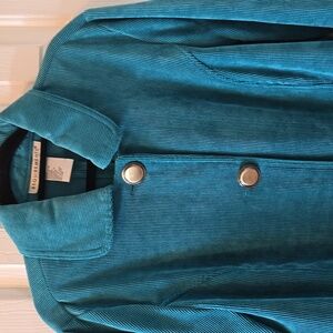 REQUIREMENTS BRAND WOMEN'S TEAL GREEN FRONT BUTTON CORDUROY JACKET SIZE LARGE